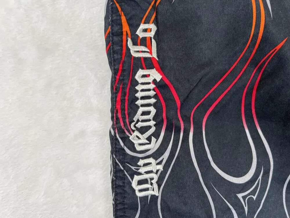 Vintage OP Ocean Pacific Board Shorts Mens 36 Black Tribal Flame Surf Beach Y2K